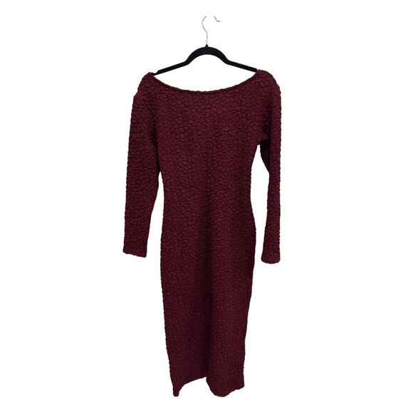 Astr The Label - Burgundy Textured Knit Knot Front Off the Shoulder Long Sleeve - Picture 4 of 12